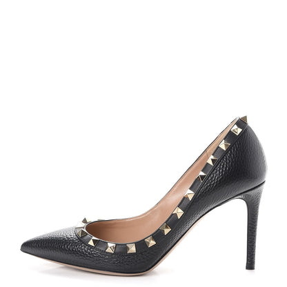 Valentino Garavani Pebbled Calfskin Rockstud 85mm Pumps 35.5 Black 1 of 17