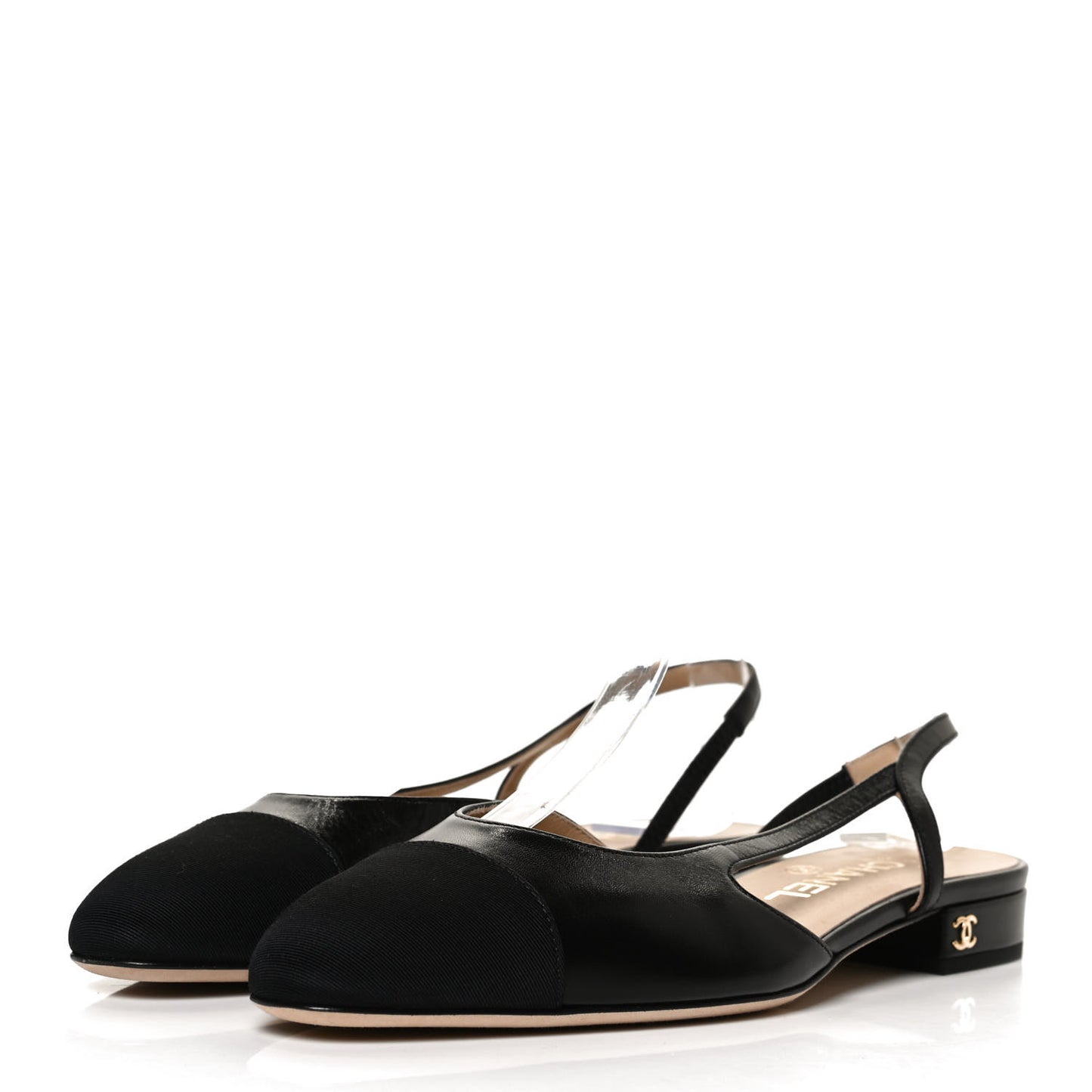 Goatskin Grograin Cap Toe CC Slingback 36.5 Black