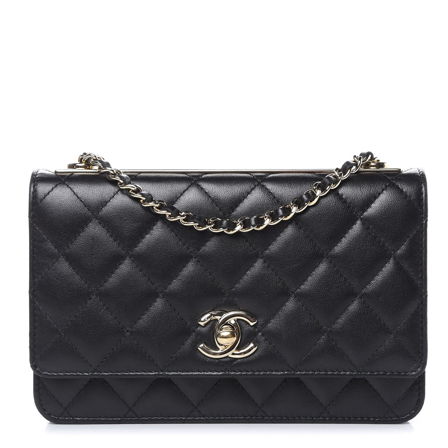 Lambskin Quilted Trendy CC Wallet On Chain WOC Black