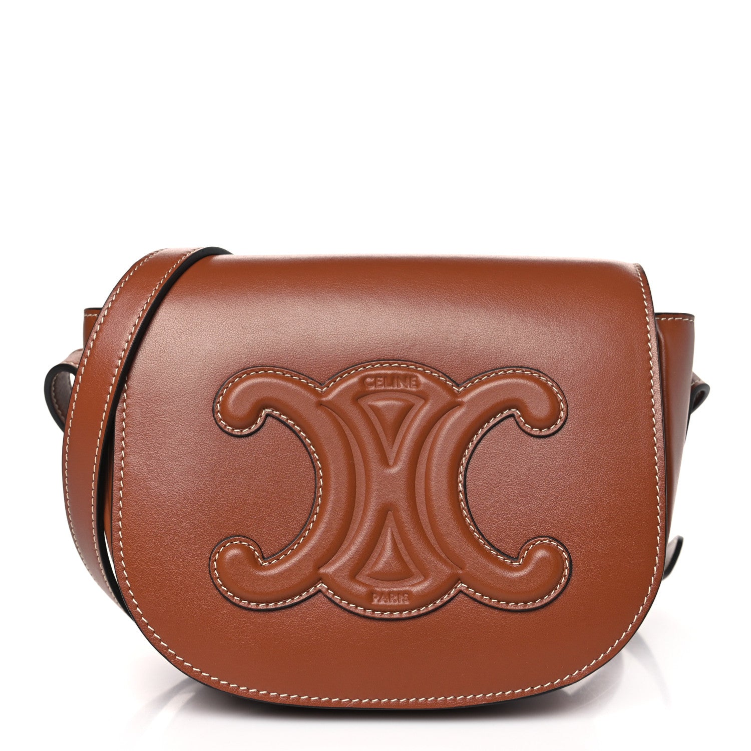 Celine Smooth Calfskin Cuir Triomphe Folco Crossbody Bag Tan 1 of 9