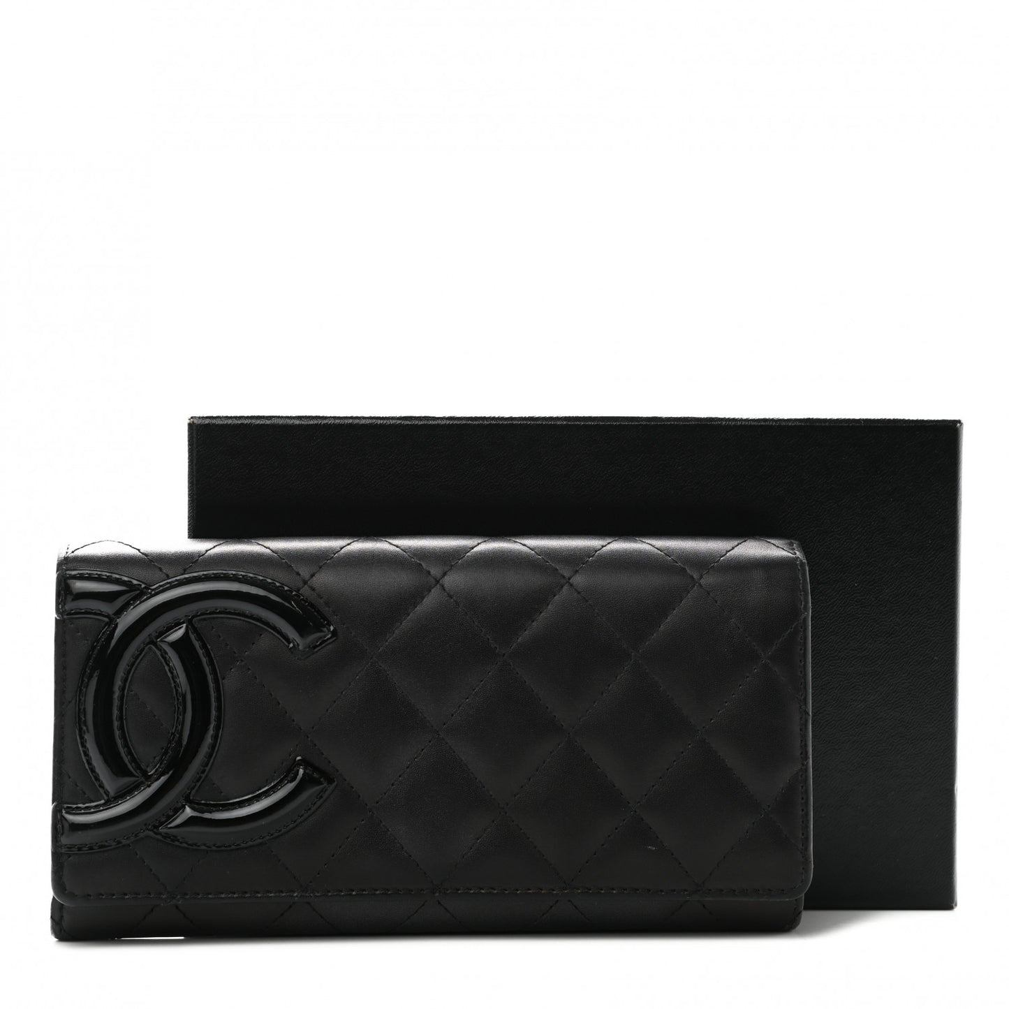 Calfskin Quilted Cambon Gusset Flap Wallet Black