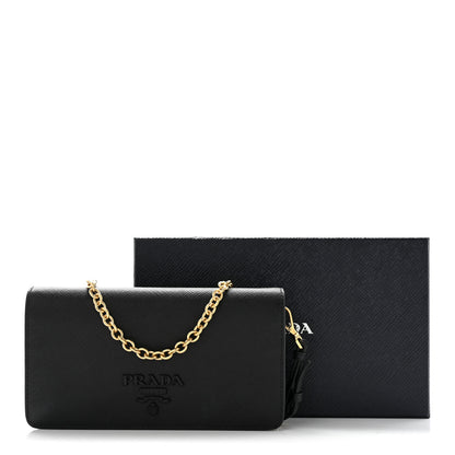 Prada Saffiano Shine Monochrome Mini Flap Crossbody Wristlet Bag Black 11 of 11