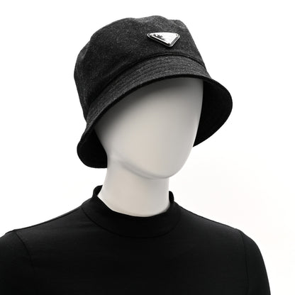 Prada Authentic Loden Wool Metal Triangle Logo Bucket Hat L Anthracite 2 of 9