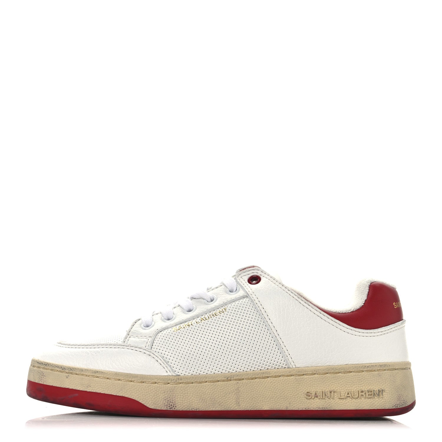 Saint Laurent Calfskin Perforated Womens Sneakers 39 Red 1 of 9