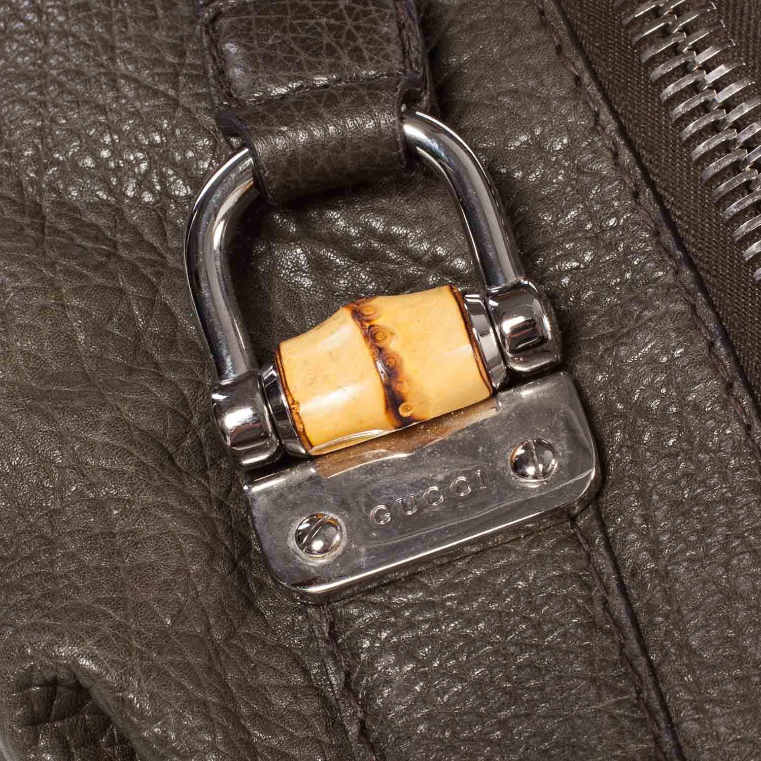 Gucci Leather Bamboo Bar Medium Tote Military Green 4 of 10