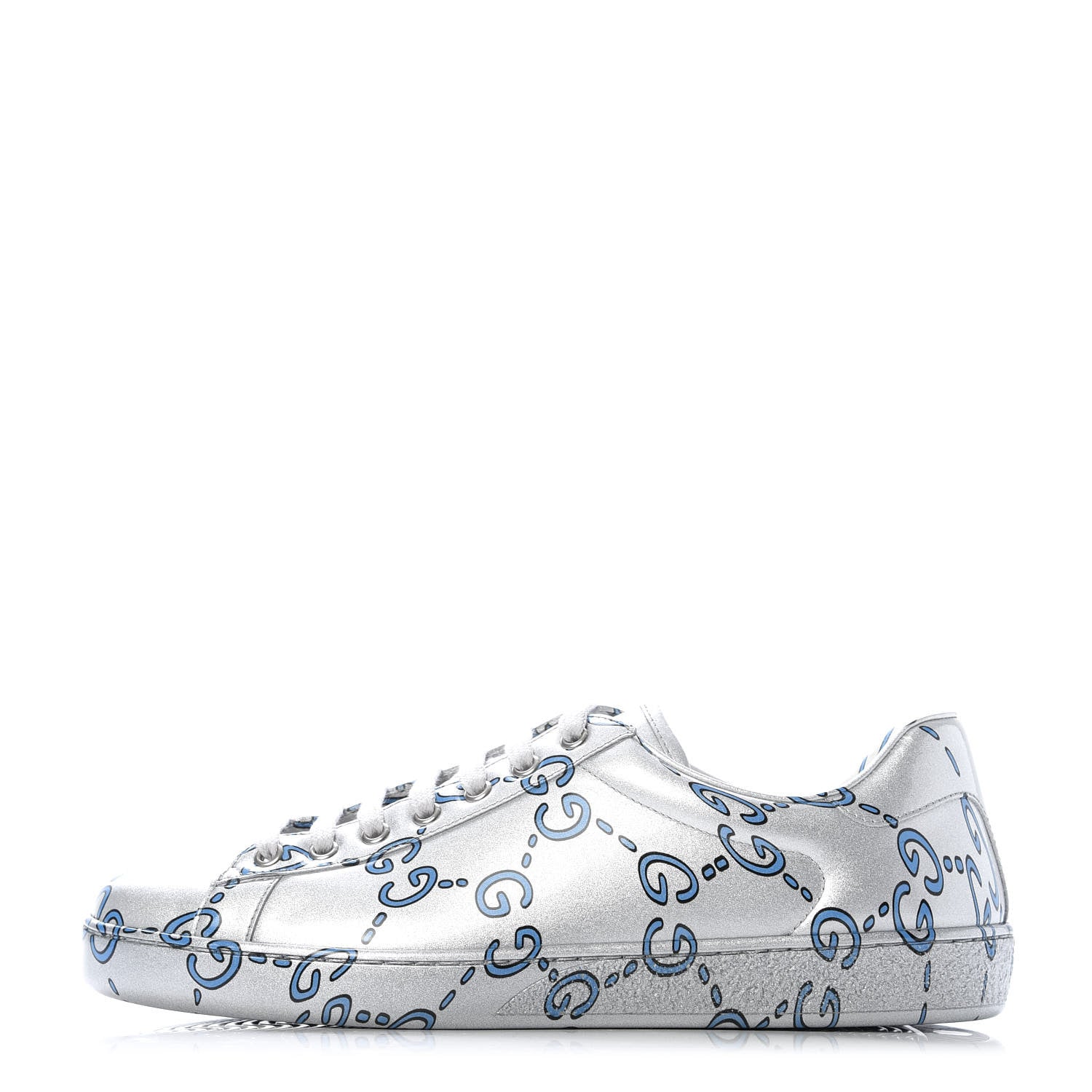 Gucci Miro Rubber Wax GucciGhost Print Mens New Ace Sneakers 8 Silver 1 of 9