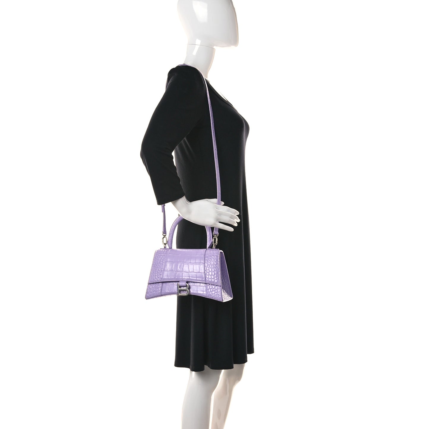 Shiny Calfskin Crocodile Embossed Small Hourglass Top Handle Bag Lilac