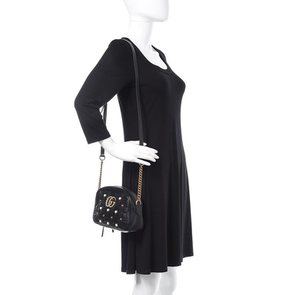 Gucci Calfskin Matelasse Studded Small Pearly GG Marmont Chain Shoulder Bag Black 2 of 13