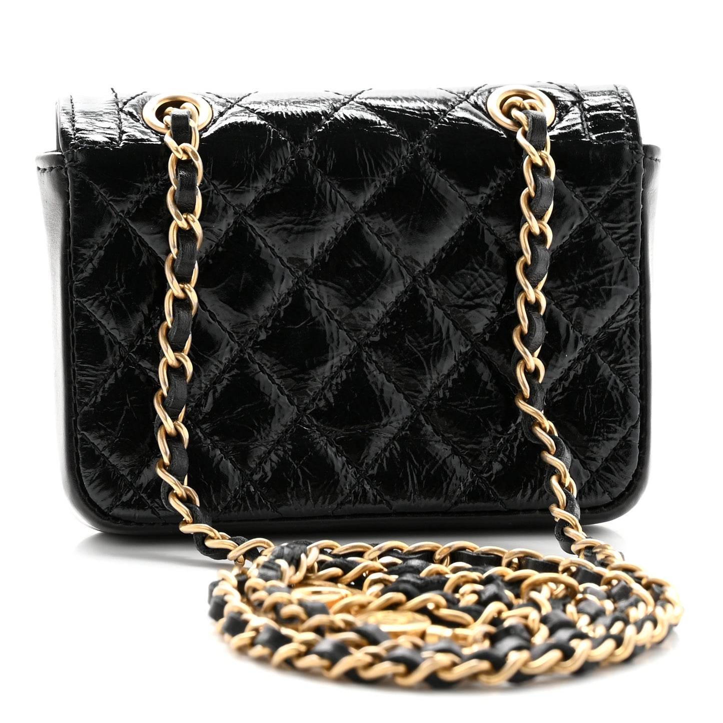 Shiny Aged Calfskin Quilted Waist Belt Bag Black