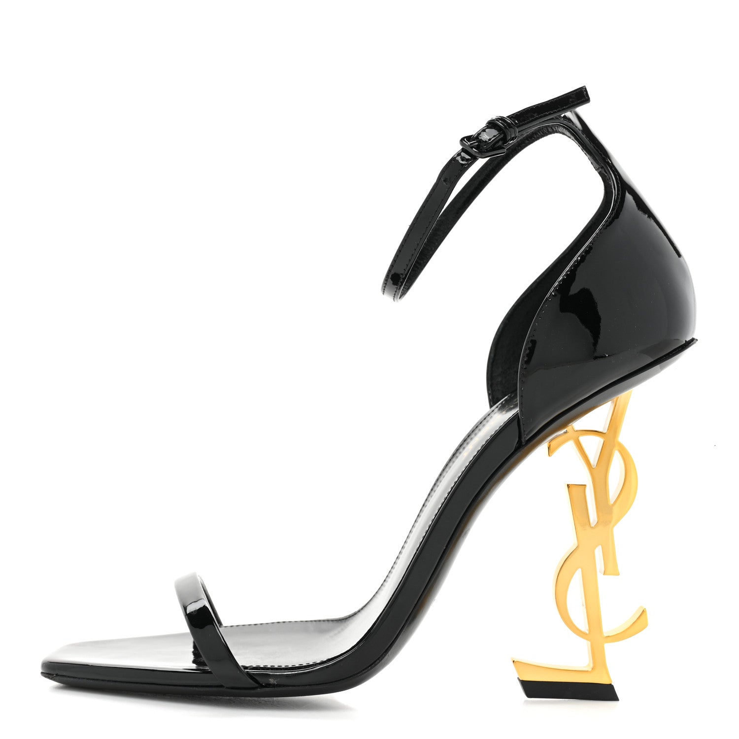 Saint Laurent Patent Calfskin Opyum 110 Sandals 38 Black Gold 1 of 11