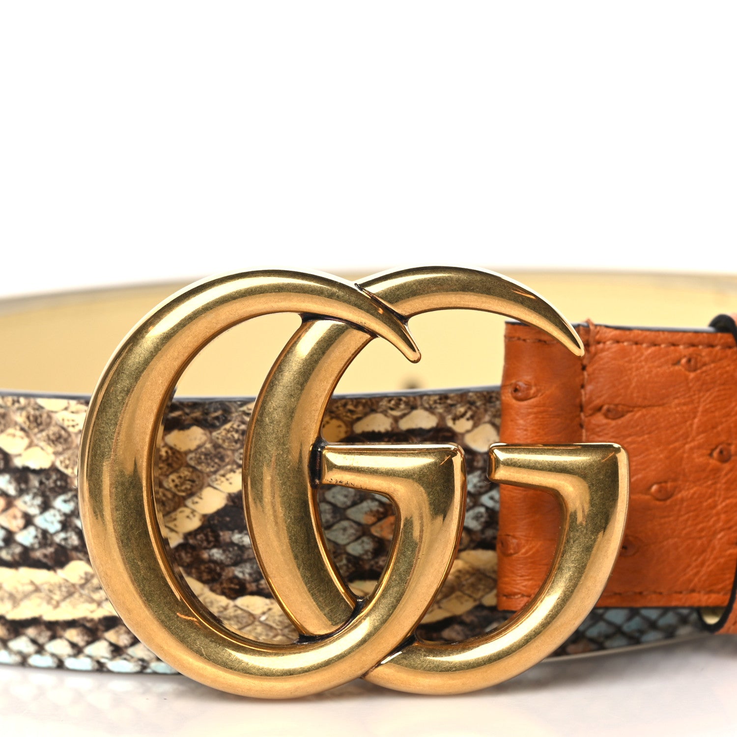 Gucci Ostrich Snakeskin Double G 40mm Belt 75 30 Gold Cloud Butter Ivory Paradise Cloud 2 of 7