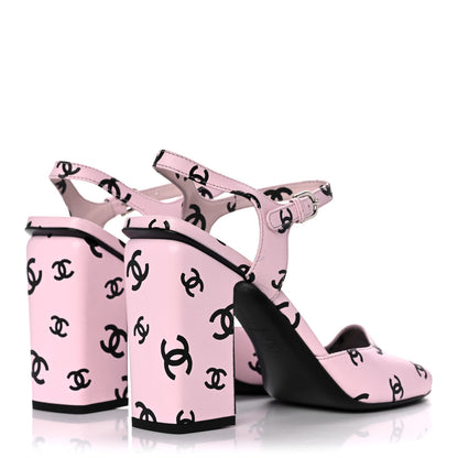 Chanel Printed Lambskin CC Sandals 42 Light Pink Black 4 of 13