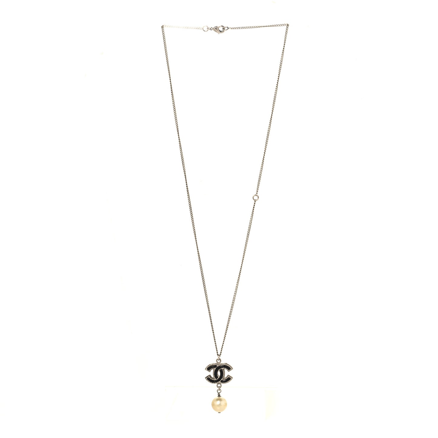 Pearl CC Drop Necklace Silver Black