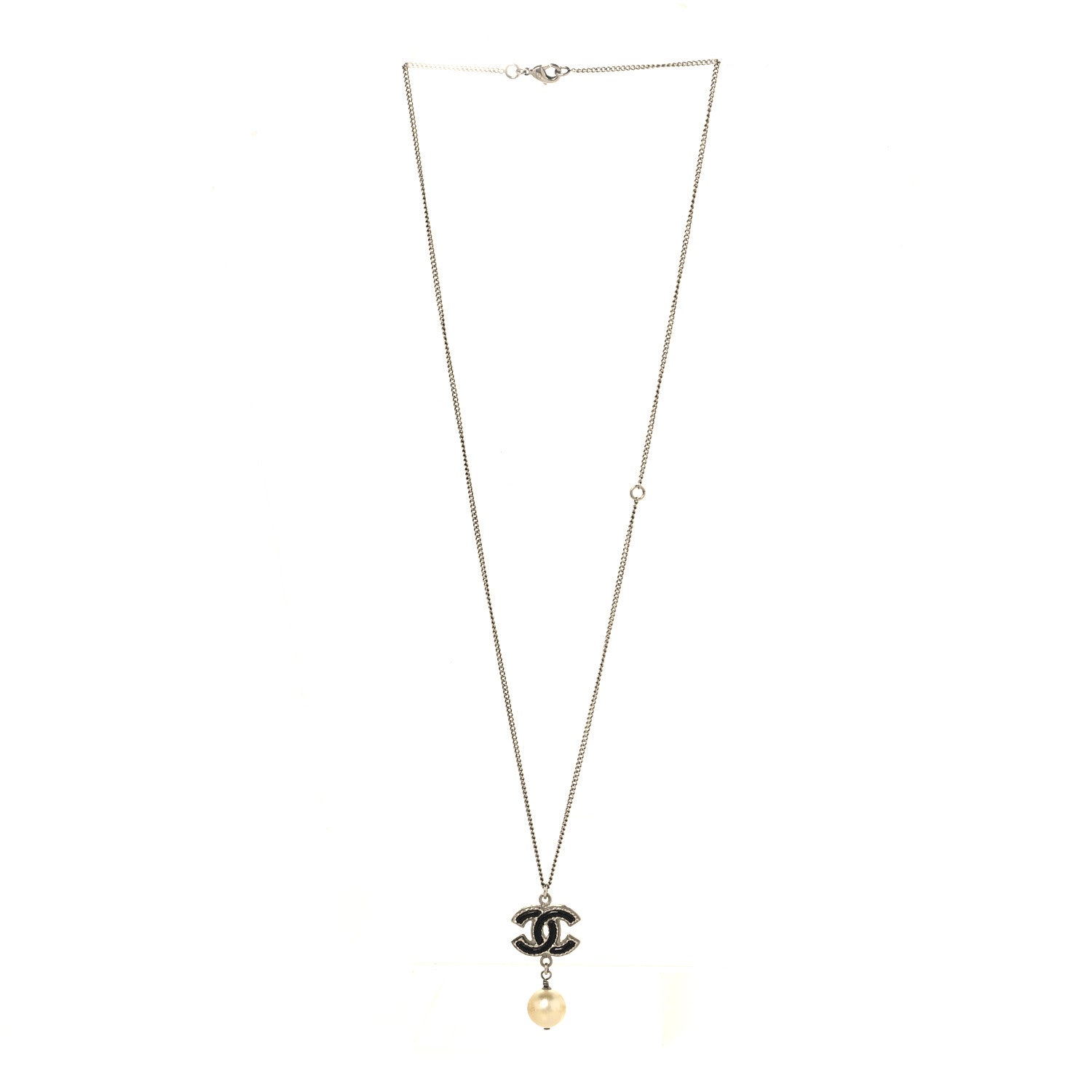 Chanel Pearl CC Drop Necklace Silver Black 3 of 5