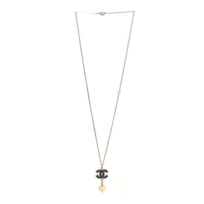 Chanel Pearl CC Drop Necklace Silver Black 3 of 5