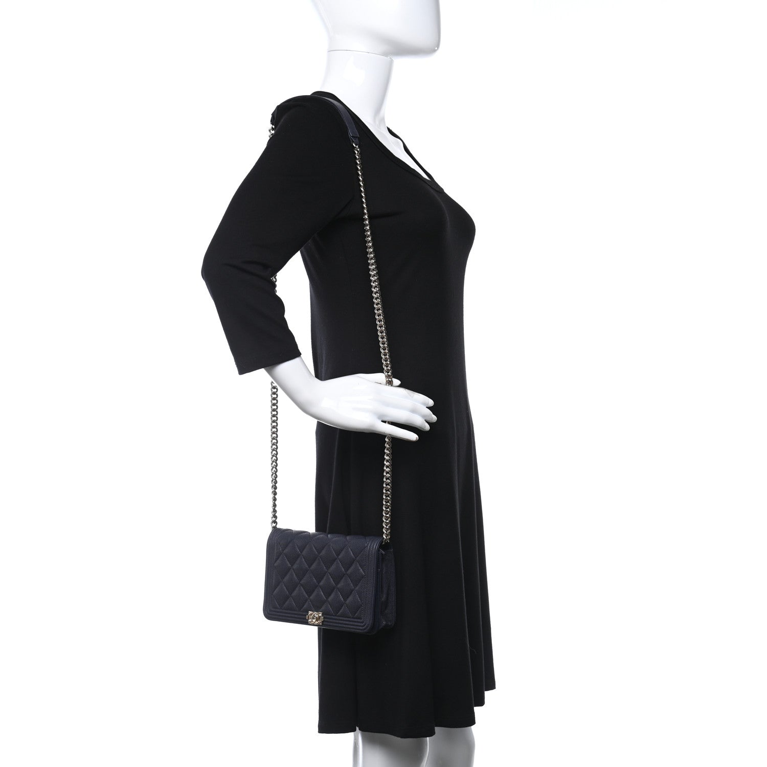 Chanel Caviar Quilted Boy Wallet On Chain WOC Navy 2 of 12