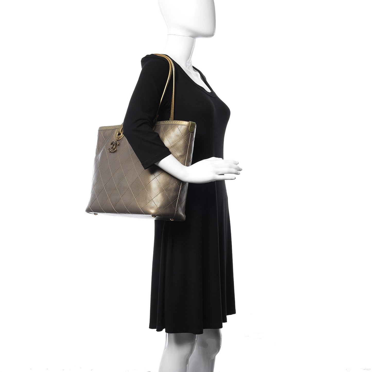 Grained Calfskin Large Shopping Fever Tote Gold