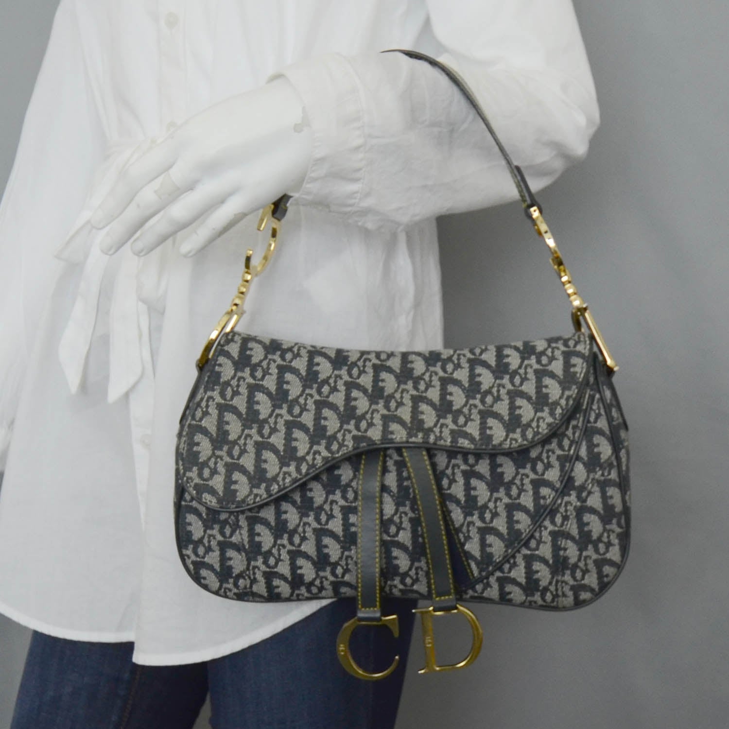 Christian Dior Monogram Double Saddle Bag Navy Blue 2 of 11