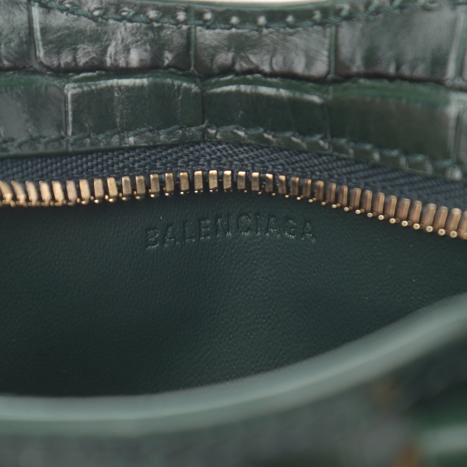 Balenciaga Shiny Supple Calfskin Crocodile Embossed Neo Classic Gold Hardware Super Nano City Crossbody Forest Green 6 of 11