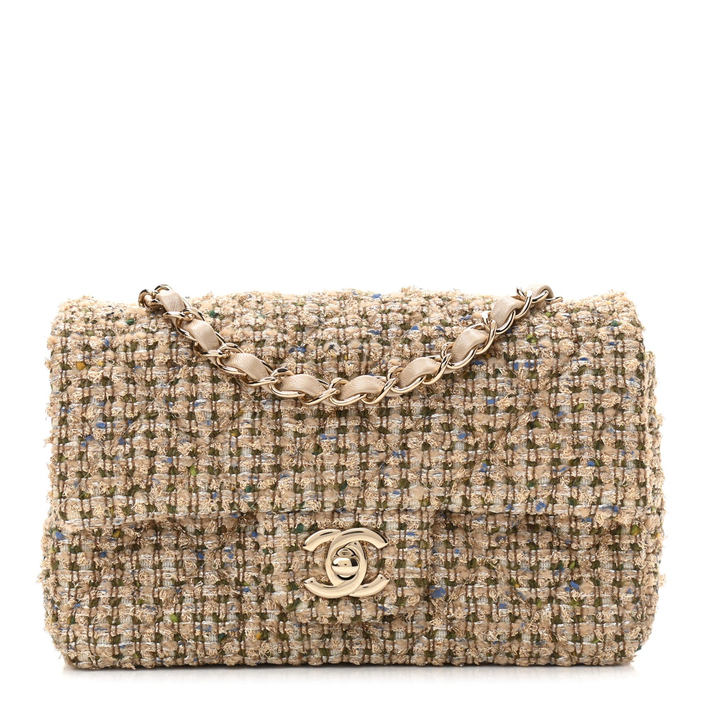Tweed Quilted Mini Rectangular Flap Beige