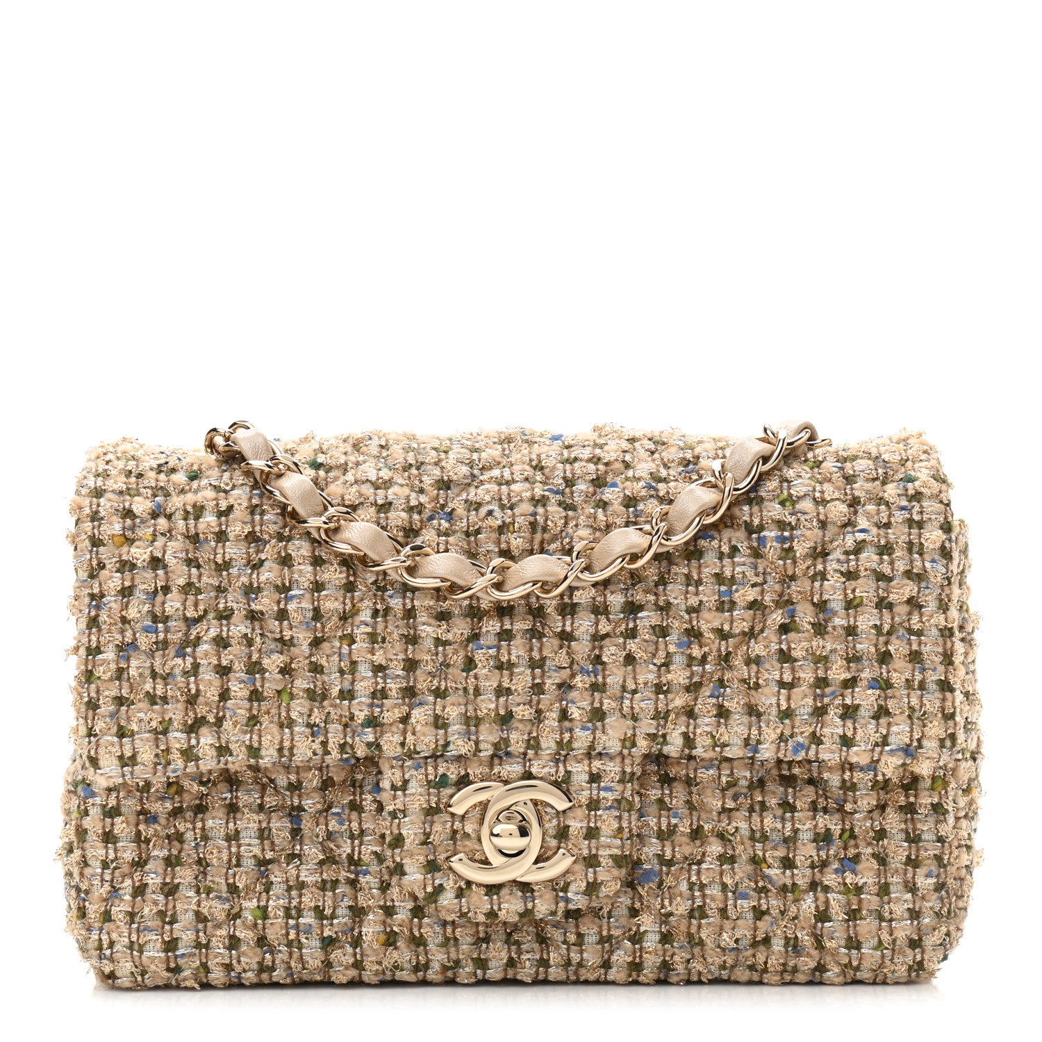Chanel Tweed Quilted Mini Rectangular Flap Beige 1 of 11