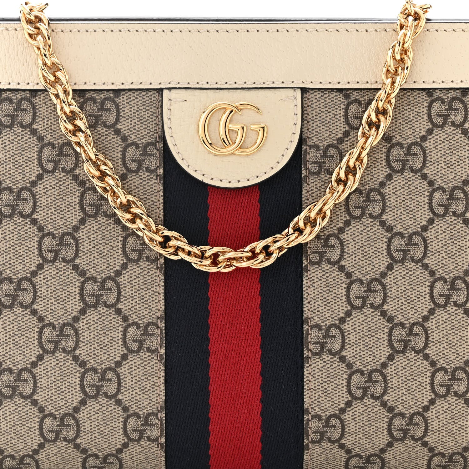 Gucci GG Supreme Monogram Textured Calfskin Web Small Ophidia Chain Shoulder Bag Beige Ebony Mystic White 7 of 9