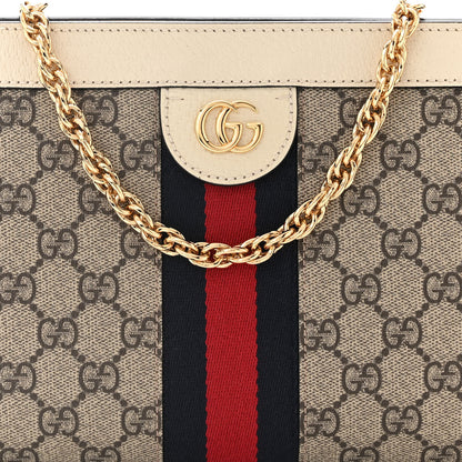 Gucci GG Supreme Monogram Textured Calfskin Web Small Ophidia Chain Shoulder Bag Beige Ebony Mystic White 7 of 9