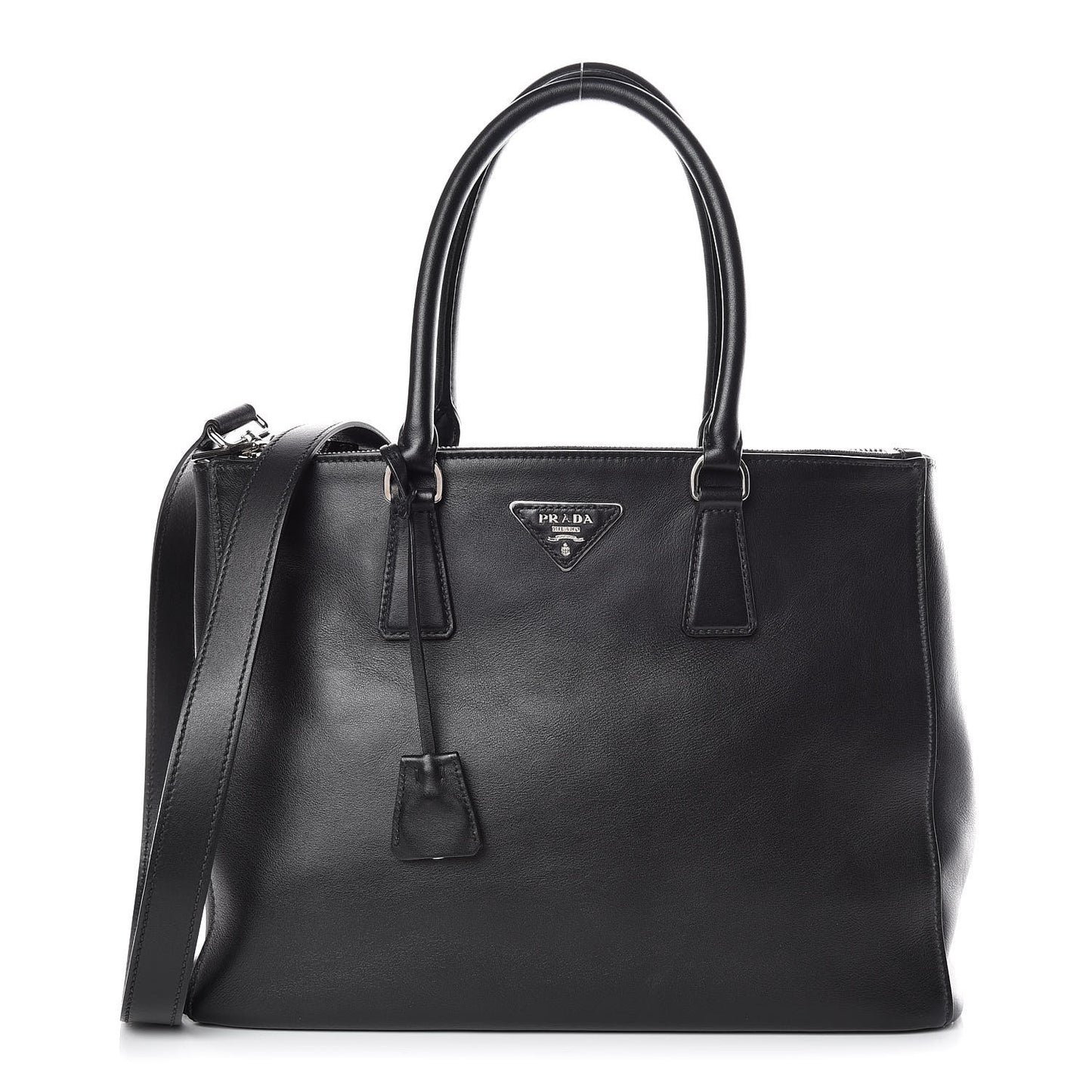 City Calf Bi-Color Medium Galleria Double Zip Tote Black Celeste