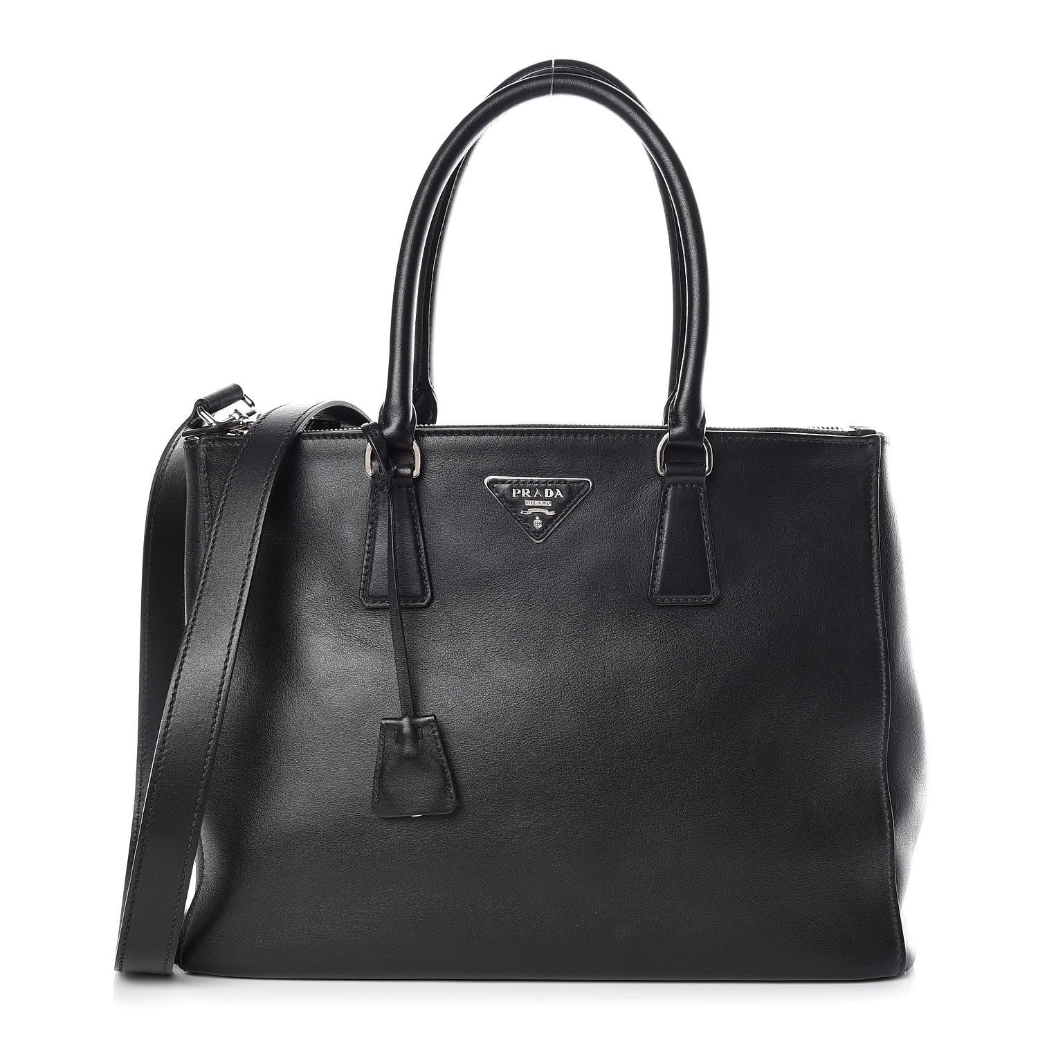 Prada City Calf Bi-Color Medium Galleria Double Zip Tote Black Celeste 1 of 11