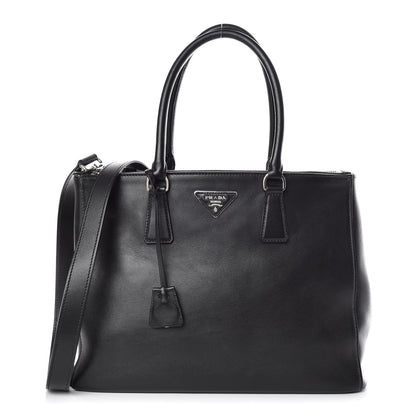 Prada City Calf Bi-Color Medium Galleria Double Zip Tote Black Celeste 1 of 11