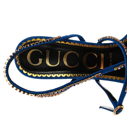 Gucci Kid Scamosciato Crystal Embellished Carmen High Heel Sandals 39 Bright Blue 6 of 10