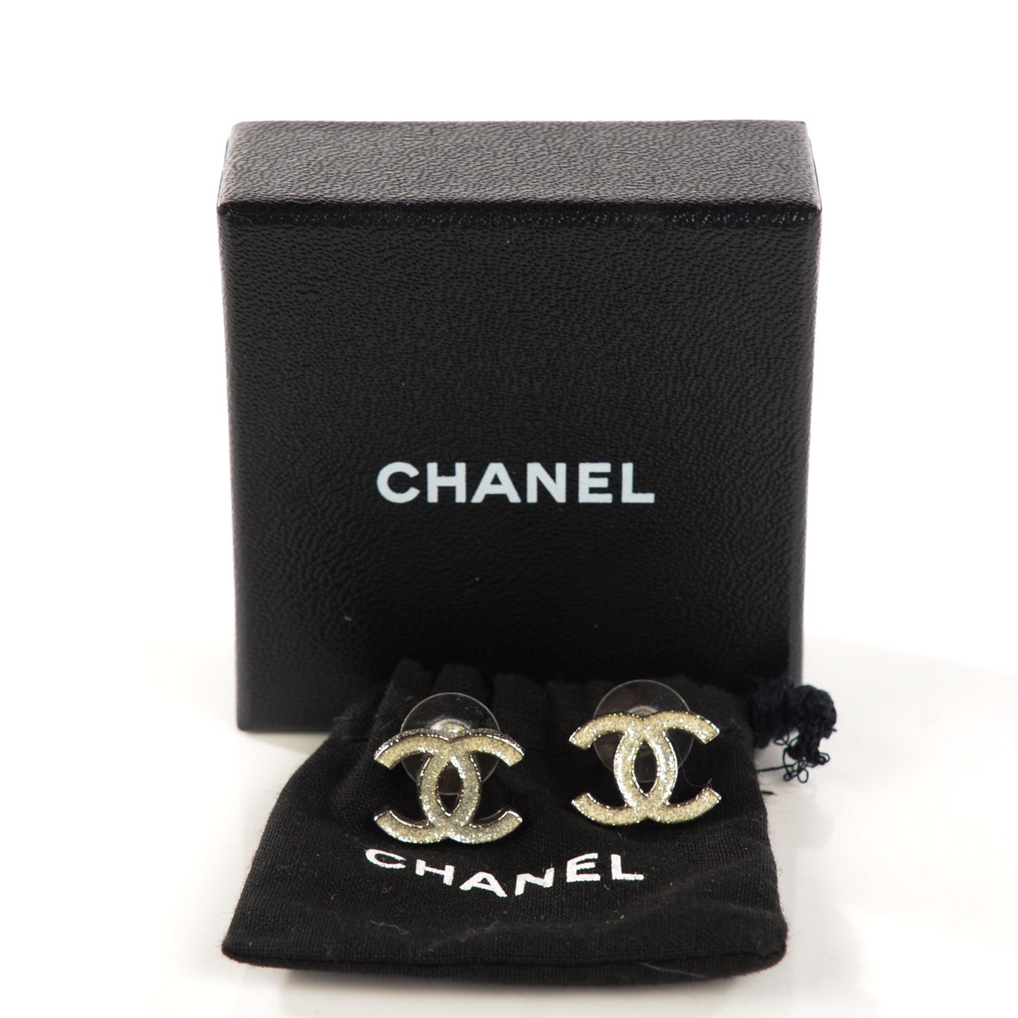 Glitter Enamel CC Earrings Silver White