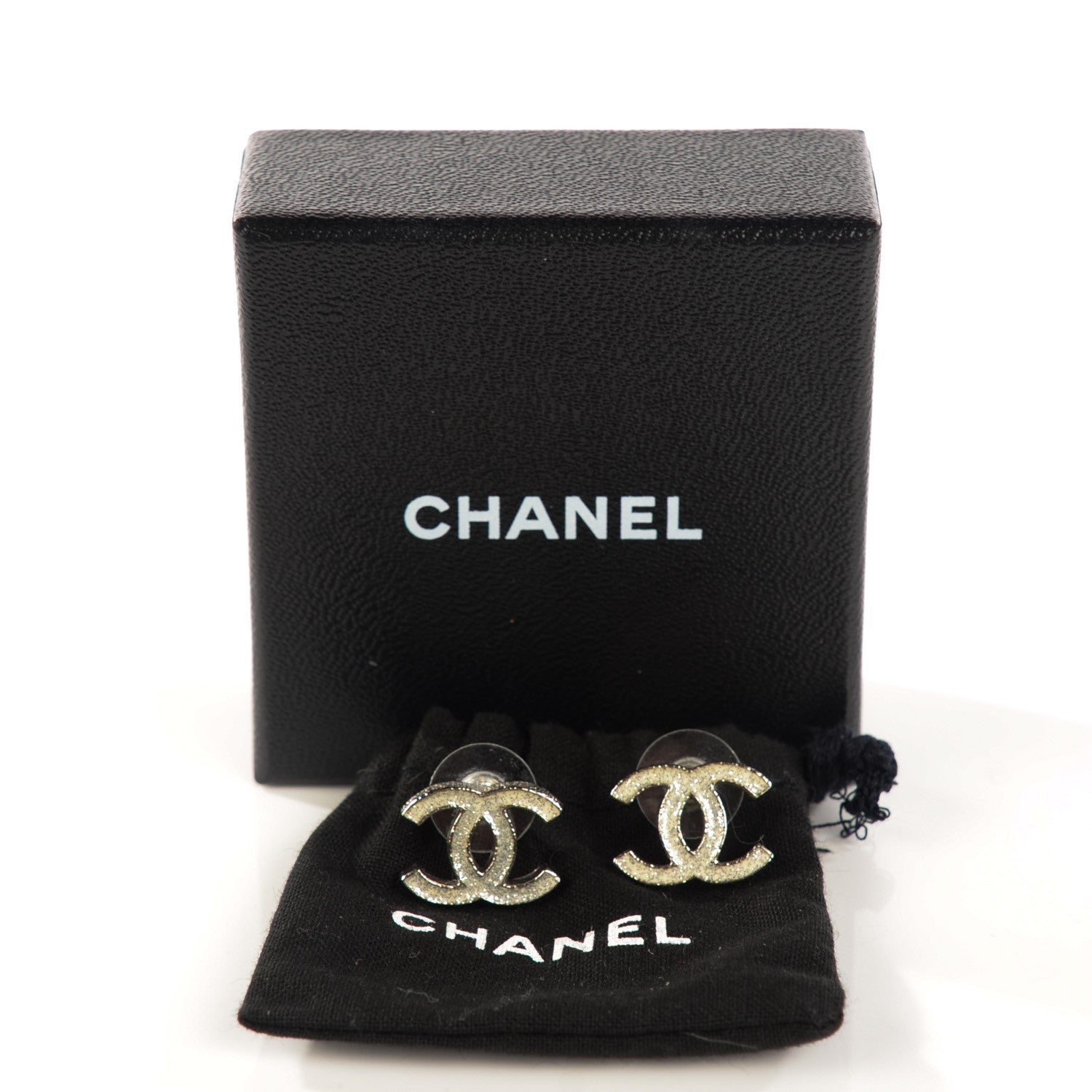 Chanel Glitter Enamel CC Earrings Silver White 4 of 5