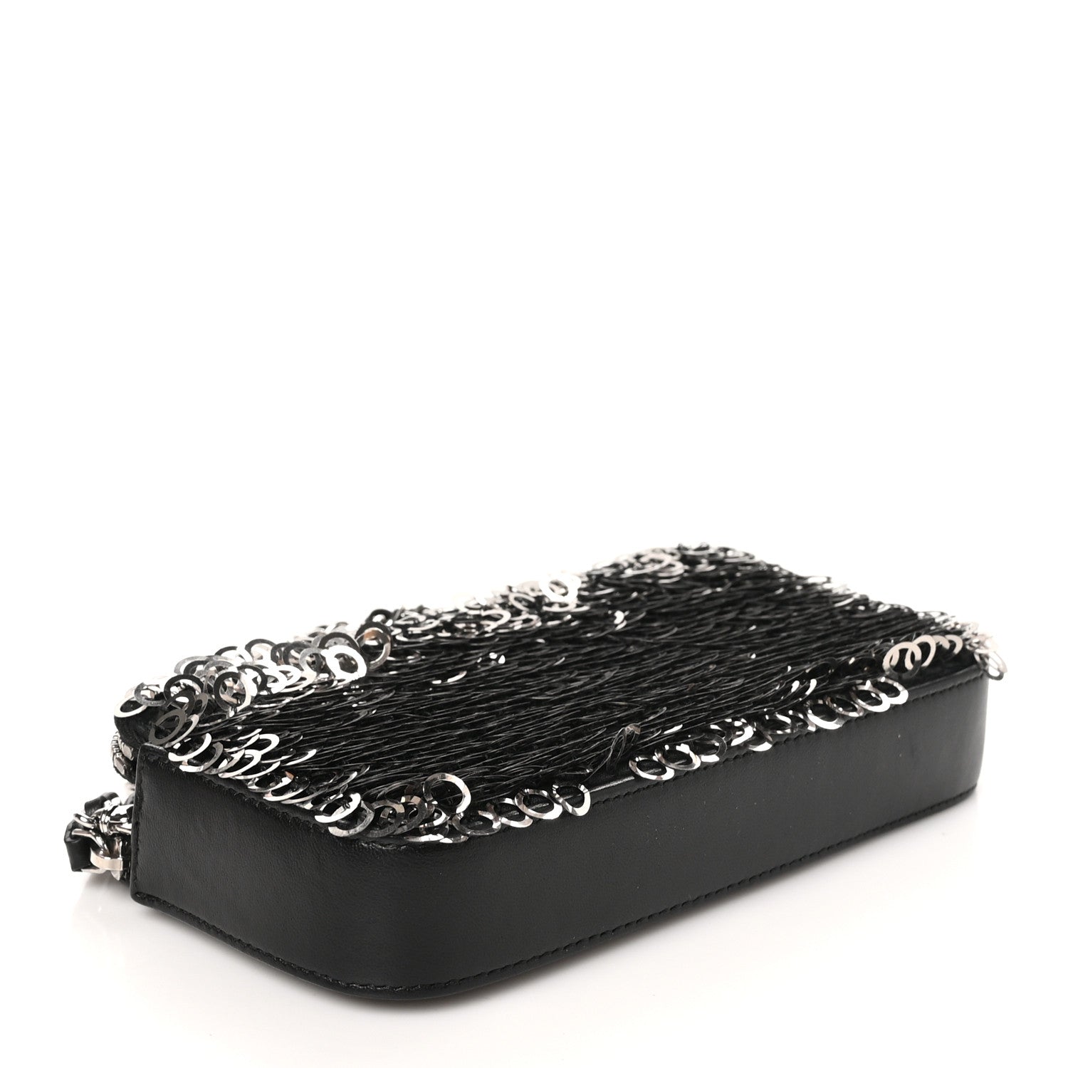 Chanel Sequin Lambskin Summer Night Clutch With Chain  Black Silver 3 of 11