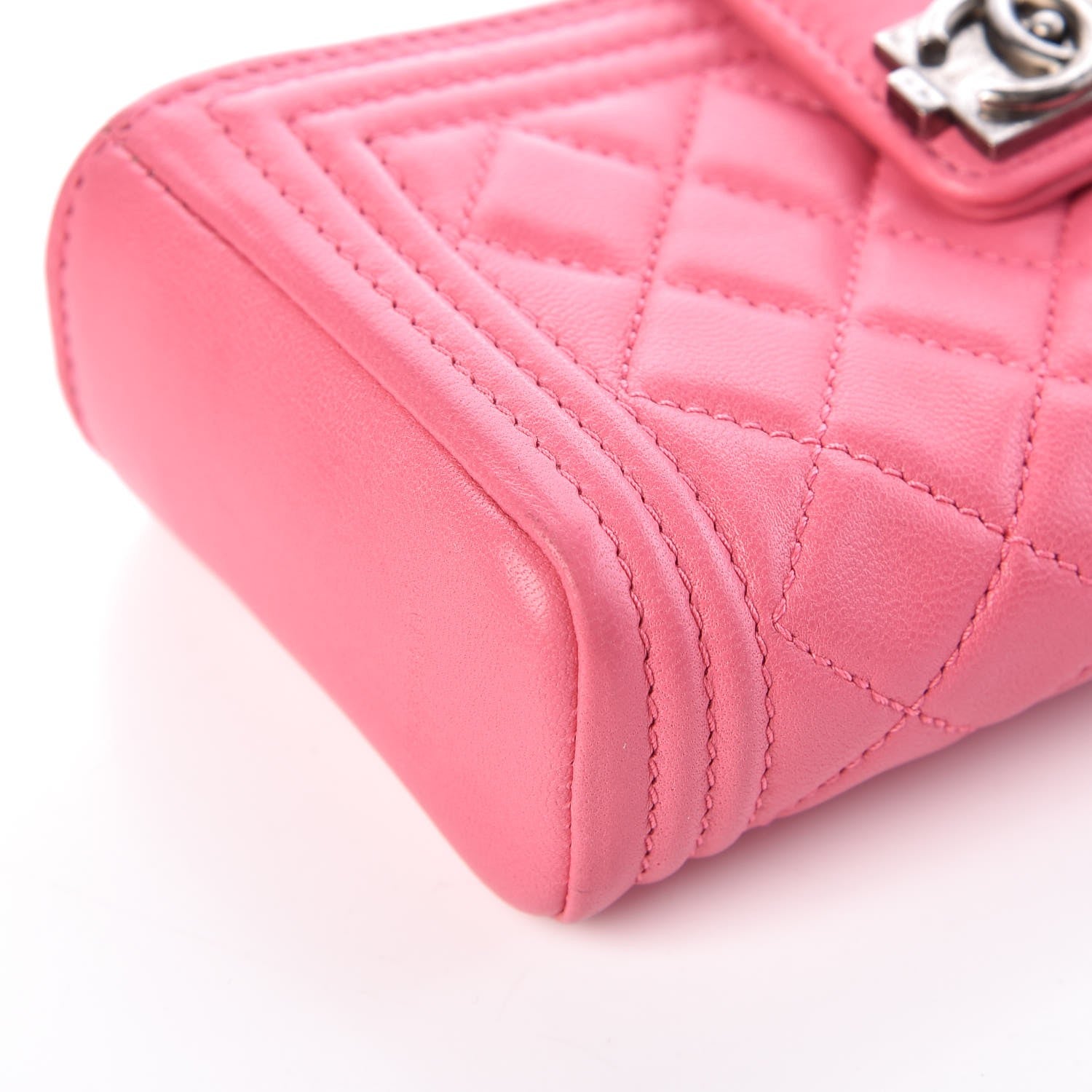 Chanel Lambskin Quilted Mini Boy Phone Holder Clutch Pink 9 of 12