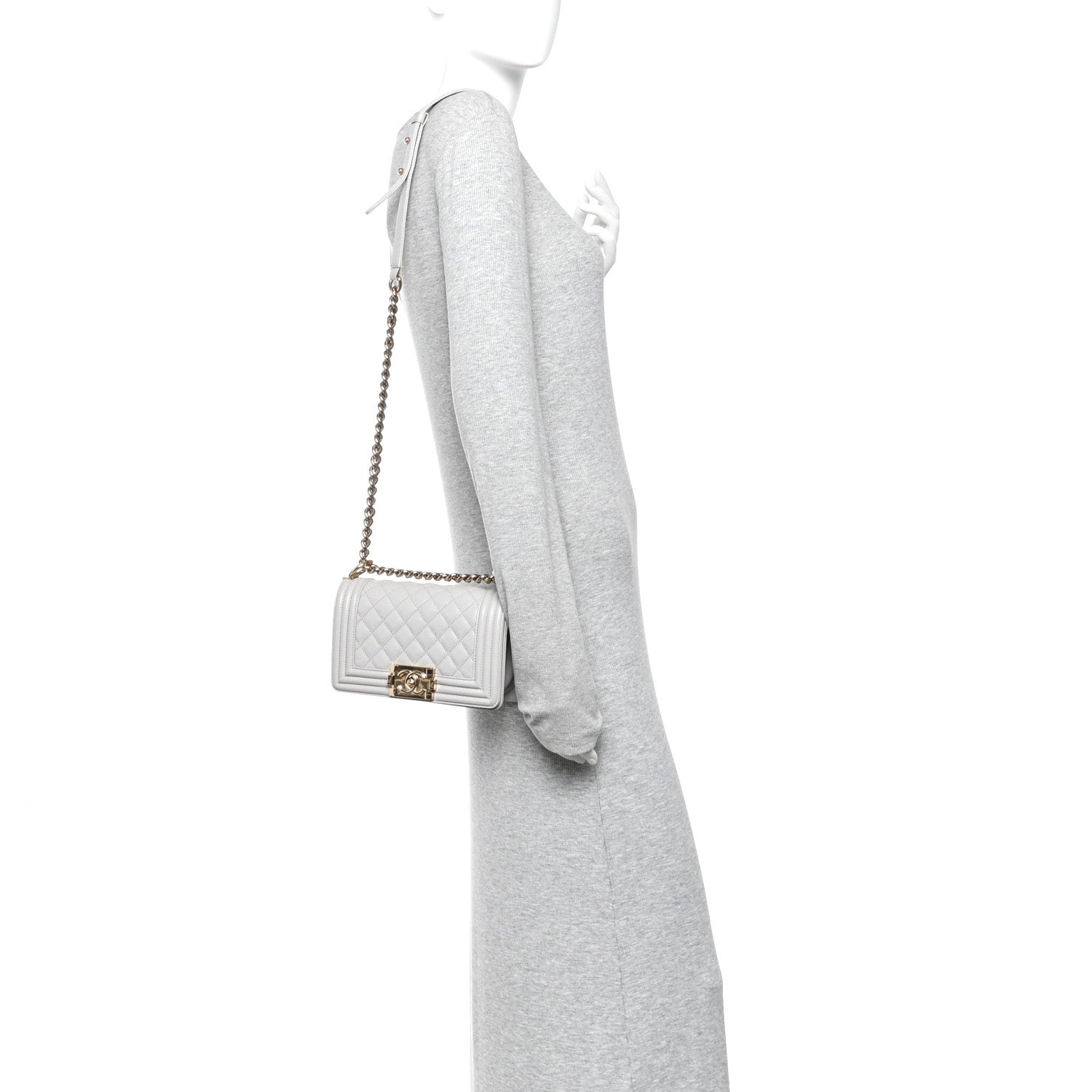 Chanel Caviar Quilted Small Boy Flap Light Grey 2 of 10