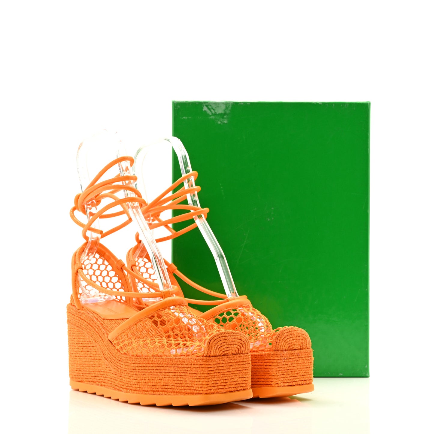 Mesh Lambskin Sporty Web Stretch Ankle Tie Espadrilles 39 Tangerine