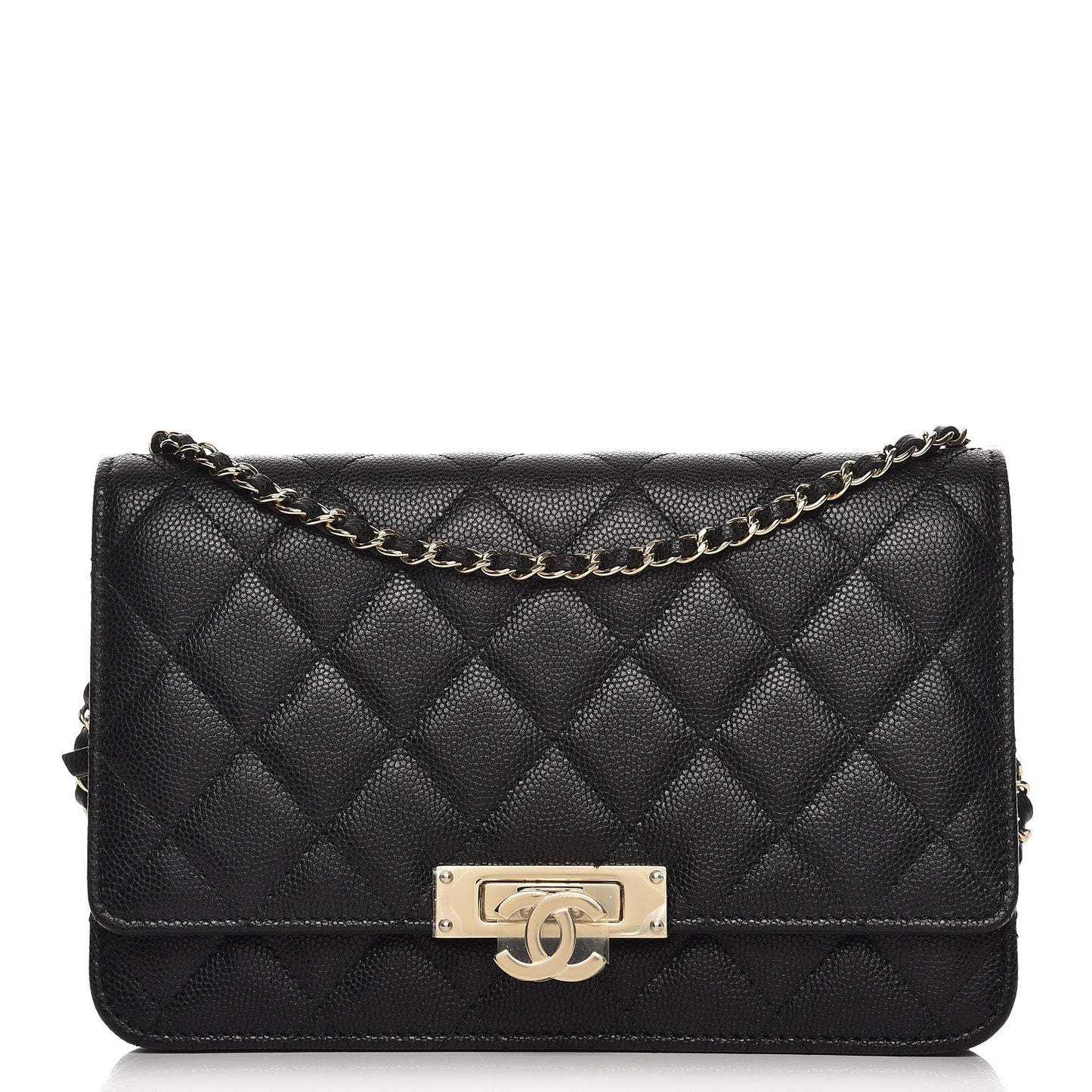 Caviar Quilted Golden Class Wallet On Chain WOC Black