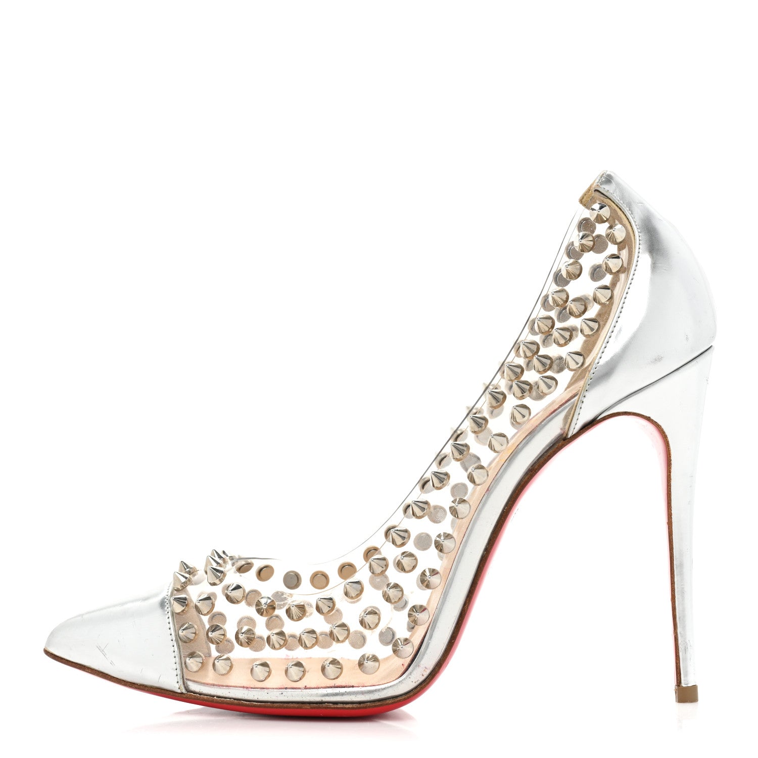 Christian Louboutin PVC Metallic Gloss Spike Me 100 Pumps 38 Silver 1 of 15