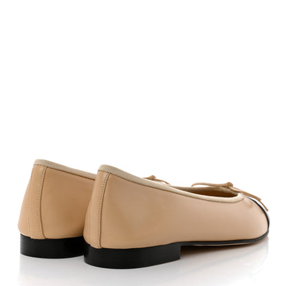 Chanel Lambskin Cap Toe CC Ballerina Flats 37 Beige Black 4 of 10