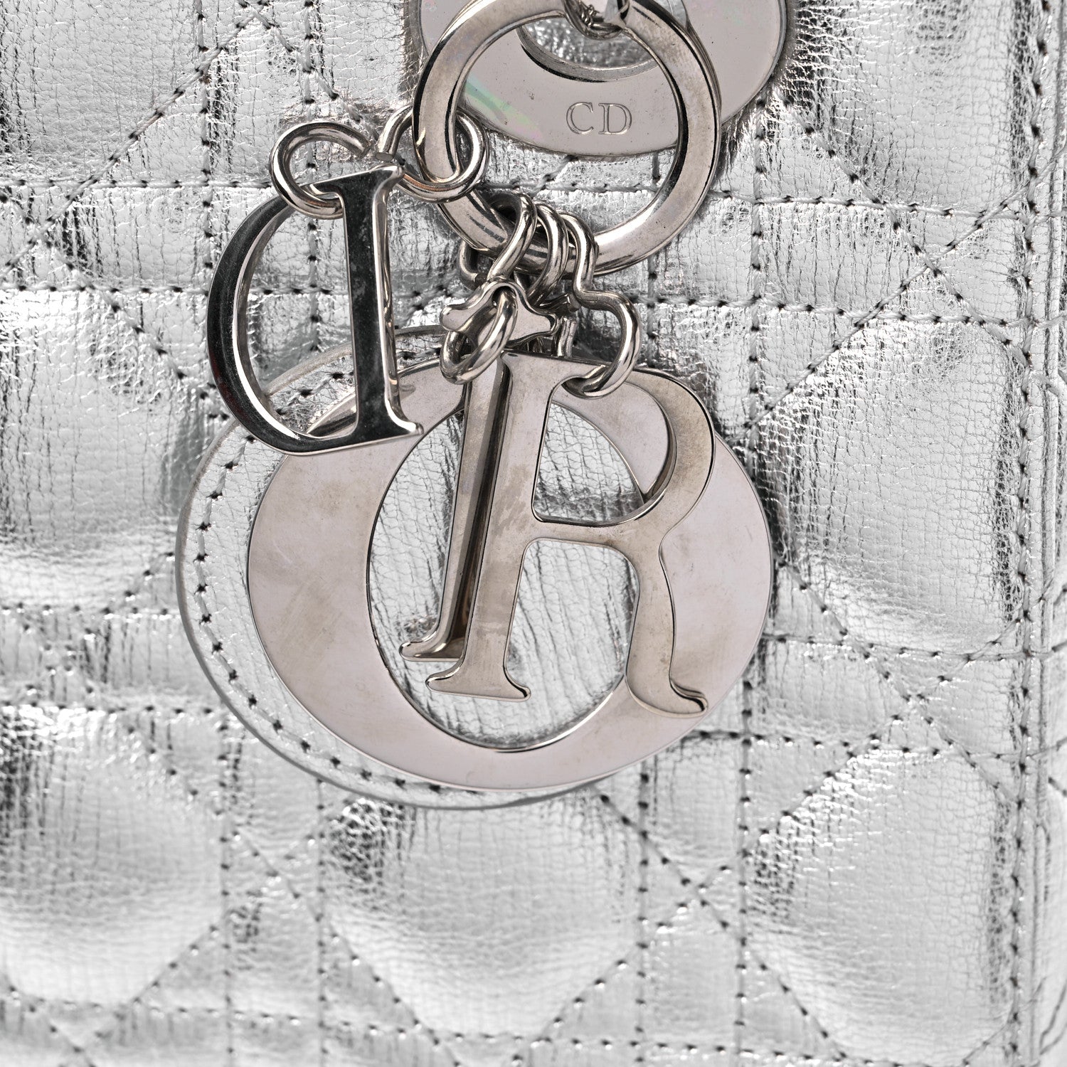 Christian Dior Metallic Grained Calfskin Cannage Small Lucky Badges My Lady Dior Silver 10 of 10