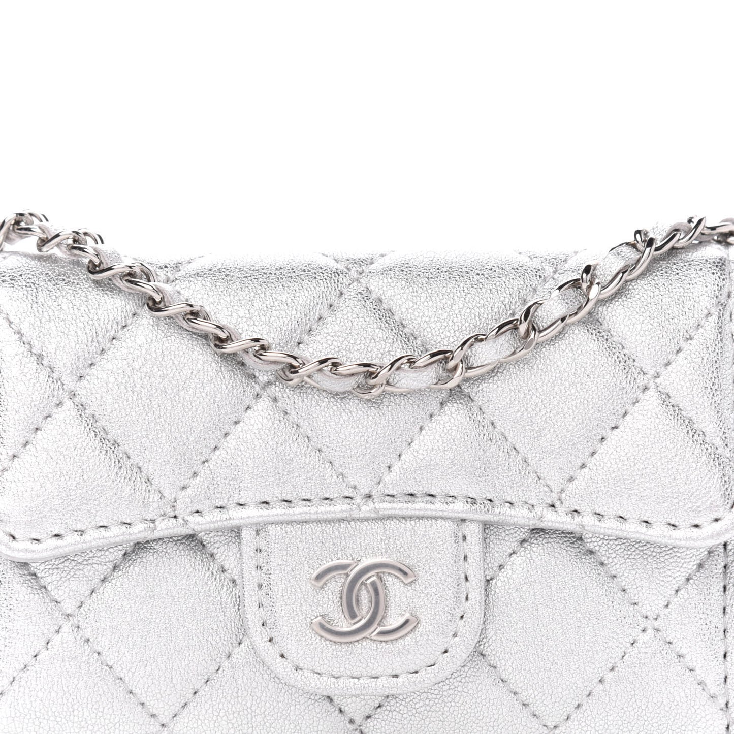Metallic Lambskin Quilted Belt Bag Silver