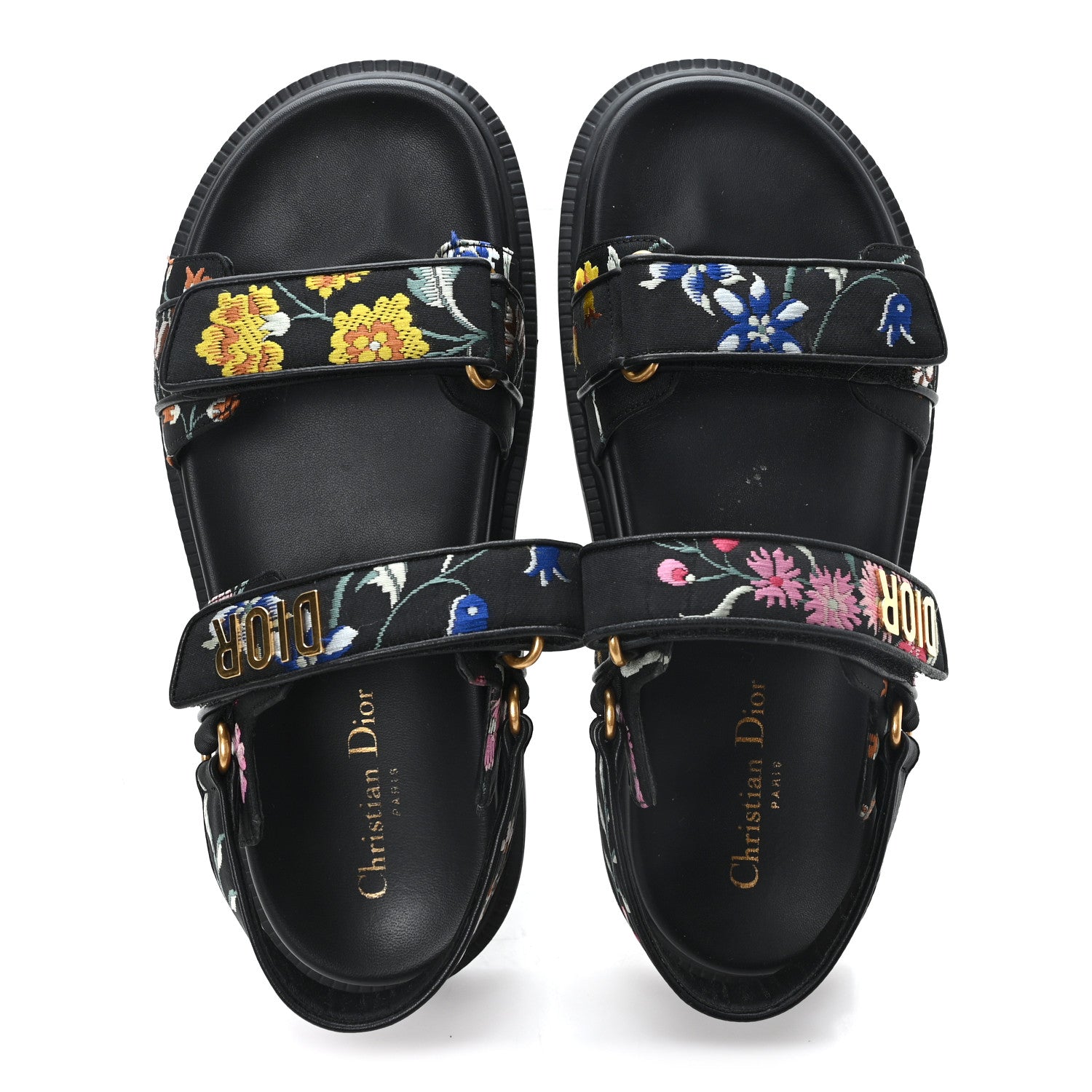Christian Dior Technical Fabric Petites Fleurs Print Dioract Sandals 40 Black Multicolor 2 of 11