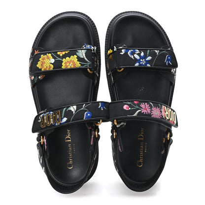Christian Dior Technical Fabric Petites Fleurs Print Dioract Sandals 40 Black Multicolor 2 of 11