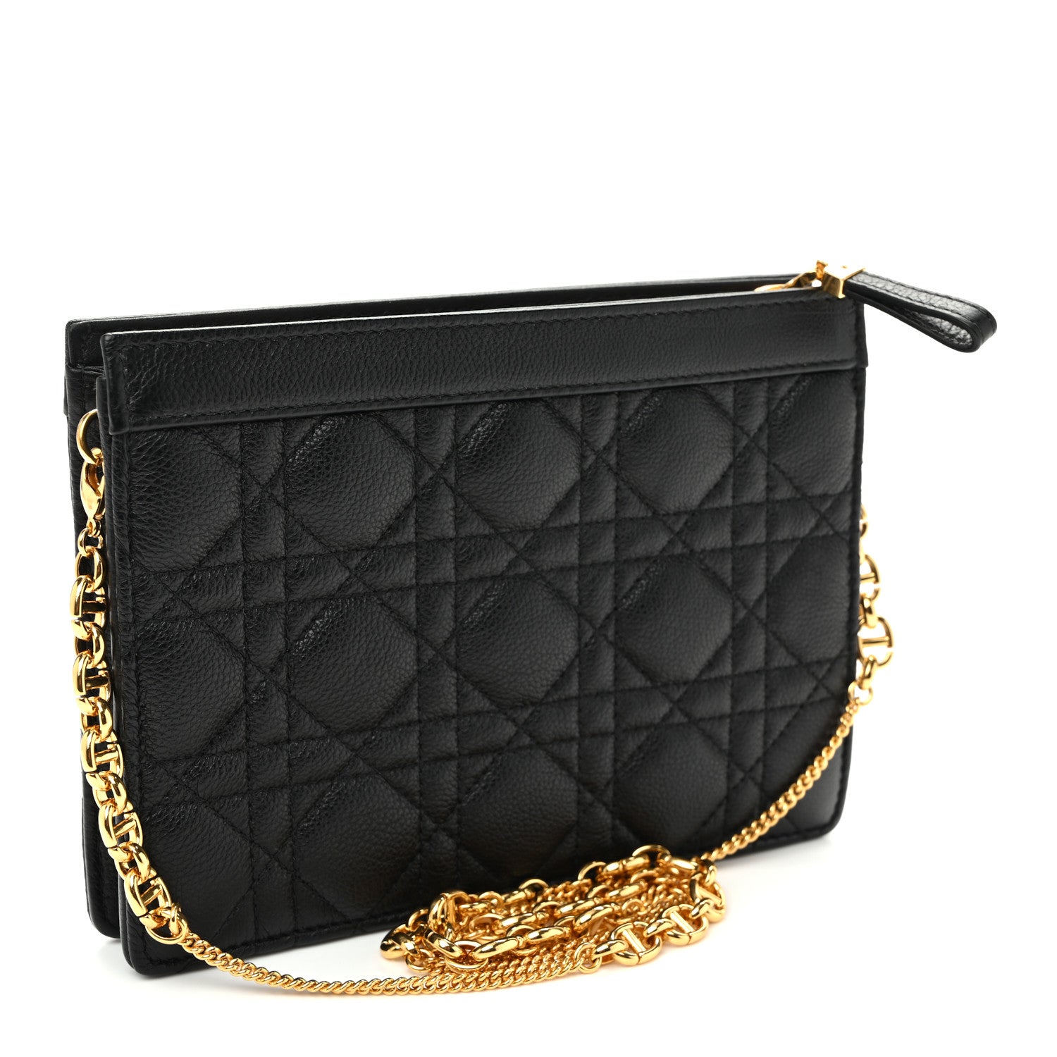 Christian Dior Calfskin Cannage Caro Zipped Pouch With Chain Black 3 of 10