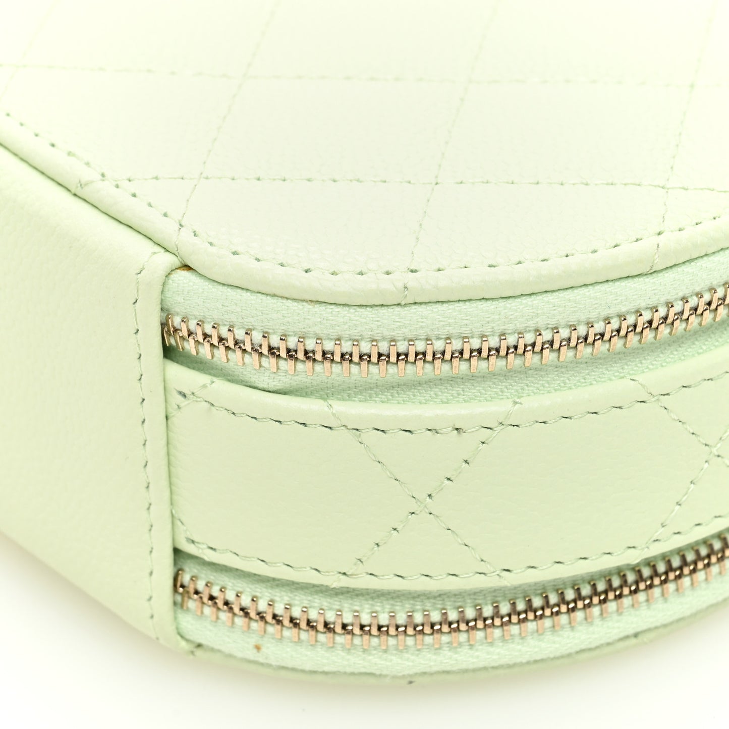 Caviar Quilted Round Handle With Care Vanity With Chain Light Green