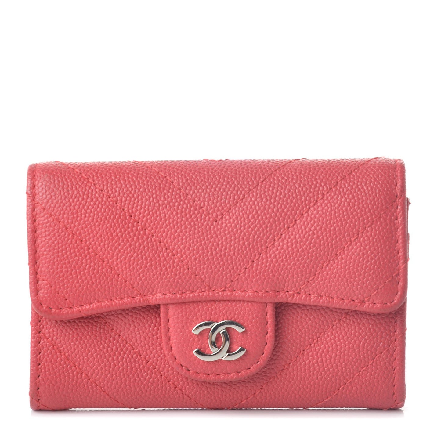 Caviar Chevron Quilted Card Holder Wallet Light Red