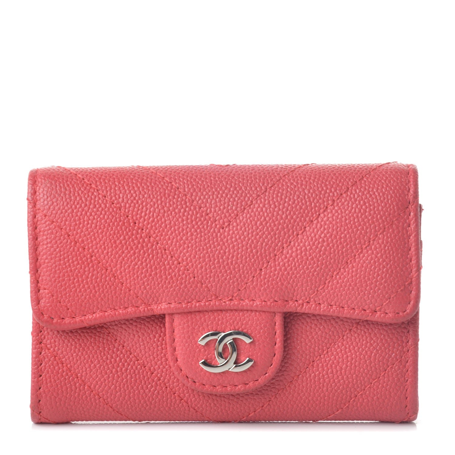 Chanel Caviar Chevron Quilted Card Holder Wallet Light Red 1 of 13