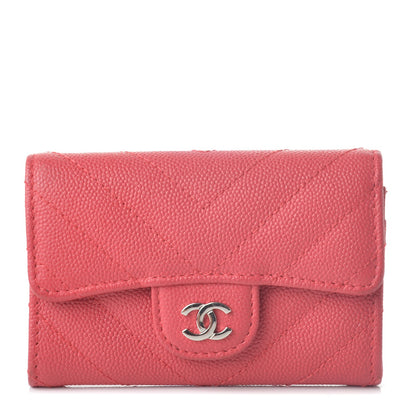 Chanel Caviar Chevron Quilted Card Holder Wallet Light Red 1 of 13