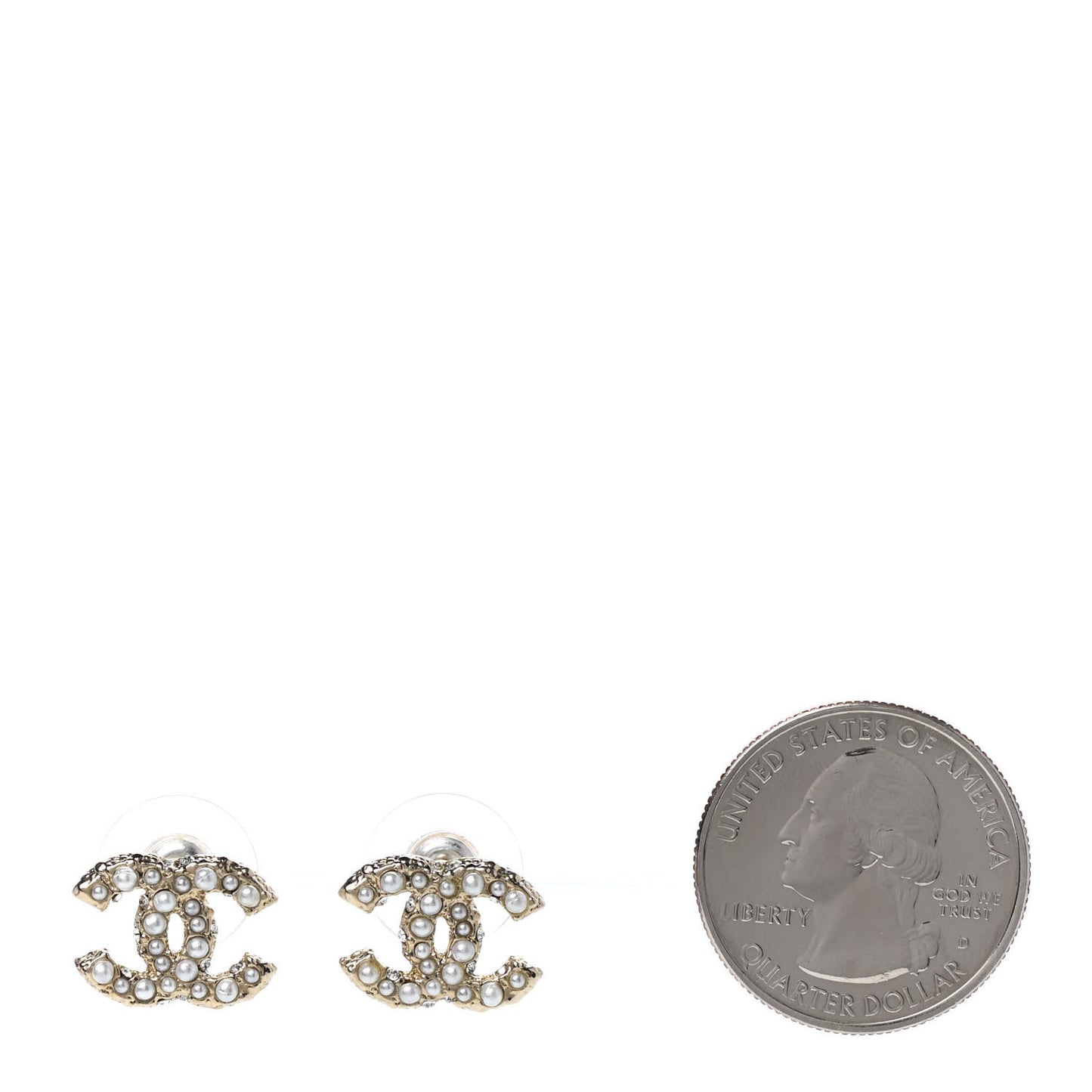Metal Graduated Pearl Crystal CC Earrings Light Gold